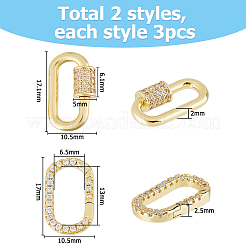 6 Stück 2 Stile Rack vergoldet Messing Micro Pave Zirkonia Verschlüsse&nbsp;KK-HS0015-01