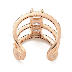 Bagues de manchette carrées en laiton plaqué micro pavé de zircone cubique&nbsp;RJEW-F162-14RG