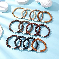 12 juego de pulseras elásticas de piedras preciosas sintéticas y naturales teñidas y cuentas de madera natural para mujeres y hombres&nbsp;BJEW-JB11564