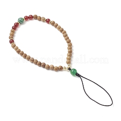3 chaîne de dragonne de téléphone en perles rondes en agate naturelle teintée de 3 couleurs&nbsp;HJEW-JM03364