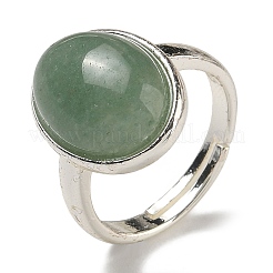 Natürlicher grüner Aventurin ovale verstellbare Ringe&nbsp;RJEW-K371-07S-20