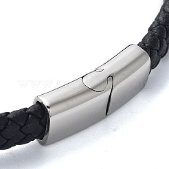 Pulseras de cordón de cuero sintético negro trenzado para hombre&nbsp;BJEW-K243-66AS