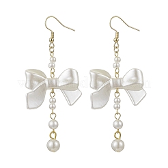 Boucles d'oreilles pendantes en forme de nœud papillon en acier inoxydable 304 et plastique ABS avec imitation perle&nbsp;EJEW-JE06412