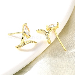 Orecchini a bottone in ottone con micro pavé di zirconi chiari con occhio di cavallo&nbsp;EJEW-R018-04G