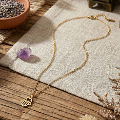 Collane con catena a cavo con ciondolo a forma di mano di Hamsa a forma di cuore cavo in acciaio inossidabile 304 per donna&nbsp;LS-VC2540