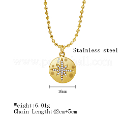 Collar con colgante de estrella y rhinestone planos y redondos de acero inoxidable 304&nbsp;NS9570-1