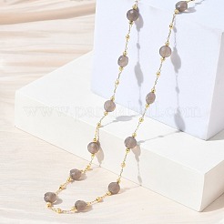 Colliers à maillons plats ronds en agate grise naturelle facettée avec perles en laiton mat&nbsp;GG-CBA37F5-01G-12