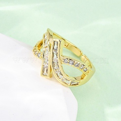 Manschettenringe aus Messing mit Mikropavé-Zirkonia für Damen&nbsp;RJEW-U053-03G