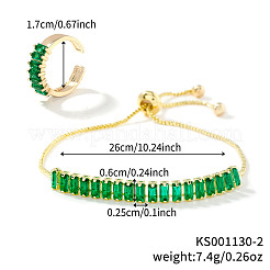 Conjuntos de pulseras y anillos deslizantes con rhinestone de latón en forma de rectángulo elegantes para uso diario&nbsp;VC3129-2