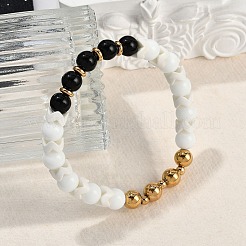 Braccialetti elastici in acciaio inossidabile 304 placcati ioni (ip) e perline di vetro rotonde per donne e uomini&nbsp;BJEW-M046-04G