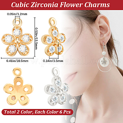 12 Stück 2 Stile Rack-Plating Messing Zirkonia Charms&nbsp;ZIRC-BBC0002-73