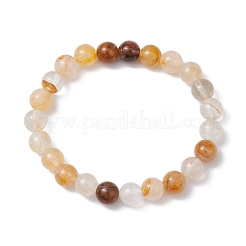 Braccialetti elastici rotondi in quarzo ematoide giallo naturale per donna&nbsp;BJEW-JB11400