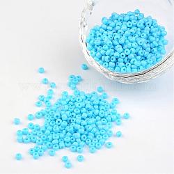 8/0 couleurs opaques perles de graines de verre rond, lumière bleu ciel, taille: environ 3mm de diamètre, Trou: 1 mm, environ 1101 pcs/50 g