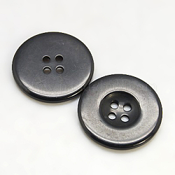 Пуговицы из смолы, окрашенные, плоско-круглые, чёрные, 16x3 мм