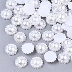 ABS Plastic Imitation Pearl Cabochons, Flower, White, 11x3.5mm, about 1000pcs/bag