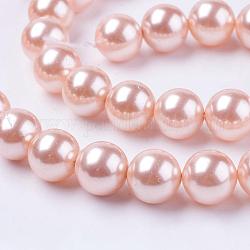 Shell Perlen Stränge, Runde, rosa, 8 mm, Bohrung: 1 mm, ca. 50 Stk. / Strang, 15.7 Zoll