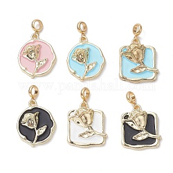 Flower Alloy Enamel European Dangle Charms Sets, Large Hole Pendants, with 201 Stainless Steel Tube Bails, Mixed Color, 28mm, Hole: 4mm, 6 styles, 1pc/style, 6pcs/set