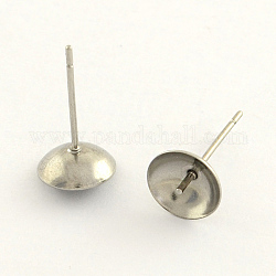 304 Stainless Steel Post Stud Earring Findings, For Half Drilled Beads, Stainless Steel Color, 5mm, pin: 0.7mm