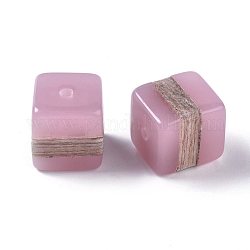 Perles de résine et de bois, cube, pour la fabrication de bijoux, rose, 14~15x14~15x14~15mm, Trou: 2mm