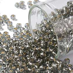Toho perles de rocaille rondes, Perles de rocaille japonais, (29) diamant noir clair doublé d'argent, 8/0, 3mm, Trou: 1mm, environ 222 pcs/10 g