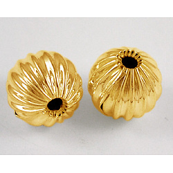 Brass Corrugated Beads, Round, Golden Color, about 10mm in diameter, hole: 2mm