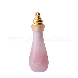 Botella de perfume de cuarzo rosa natural grandes colgantes, para aceite esencial, perfume, con fornituras de latón de tono de oro, botella de la diosa de la misericordia, 5.5x2 cm