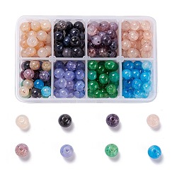 Abalorios de vidrio craquelados, redondo, color mezclado, 8~8.5mm, agujero: 1 mm, 8colors, 30 piezas / color, 240 unidades / caja