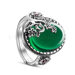 Shegrace 925 тайское серебряное кольцо, с ааа класс фианитами, полукруглый с цветком, зелёные, Размер 9, 19 мм