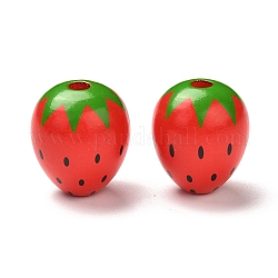 Perles de bois naturel peintes à la bombe, fraise, rouge, 23x20mm, Trou: 4.5mm