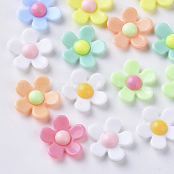 Opaque Acrylic Cabochons, Flower, Mixed Color, 17x17.5x4~5mm, Bottom: 9mm
