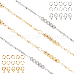 Chgcraft 2 couleurs 2m chaînes de perles rondes en laiton faites à la main, avec 20 anneaux de saut et 10 fermoirs à pince de homard, pour les kits de fabrication de colliers de bricolage, platine et d'or, chaînes: 1m/couleur