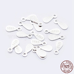 925 Sterling Silver Chain Tabs, with S925 Stamp, teardrop, Silver, 8x3.5x0.5mm, Hole: 1mm, about 90pcs/10g