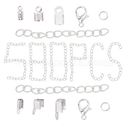 SUNNYCLUE DIY Chain Extender Making Kits, with Brass Folding Crimp Cord Ends, Iron Folding Crimp Ends & Jump Rings & Chain Extender, Zinc Alloy Lobster Claw Clasps, Platinum