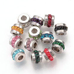 Perles de strass en 201 acier inoxydable, colonne, couleur inoxydable, 7x5mm, Trou: 3mm