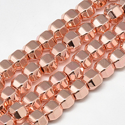 Chapelets de perles en hématite synthétique sans magnétiques, polygone, rose plaqué or, 6x5x5mm, Trou: 2mm, Environ 78 pcs/chapelet, 15.7 pouce