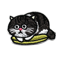 Computerized Embroidery Cloth Iron on/Sew on Patches, Costume Accessories, Appliques, Cat Shape, Black, 36x52mm