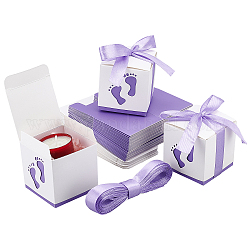 Geschenkbox aus Papier, mit Band, Faltschachteln mit Fußabdruckmuster, Hochzeitsdekoration, Viereck, Medium lila, 6.1x6.1x6.1 cm