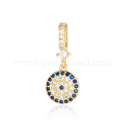 Brass Micro Pave Cubic Zirconia Pendants, Evil Eye Charms, Real 18K Gold Plated, 28x12x2.4mm