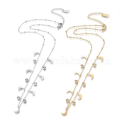 304 aus rostfreiem Stahl Halsketten, mit klaren Zirkonia, Kabelketten und runde Perlen, Mond, Mischfarbe, 16.42 Zoll (41.7 cm)