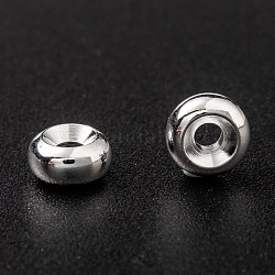 Brass Spacer Beads, Long-Lasting Plated, Flat Round, 925 Sterling Silver Plated, 6x3mm, Hole: 1.5mm