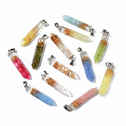 Transparent Epoxy Resin Pendants for Teachers' Day, with Synthetic Luminous Stone Chip and Gold Foil, with Iron Snap On Bails, Pen, Mixed Color, 46.5x9x8mm, Hole: 4x7mm