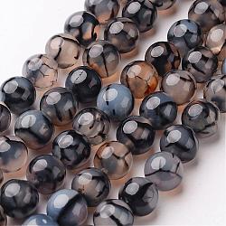 Chapelets de perles veines de dragon en agate naturelle, ronde, teints et chauffée, 10mm, Trou: 1mm, Environ 38 pcs/chapelet, 15 pouce