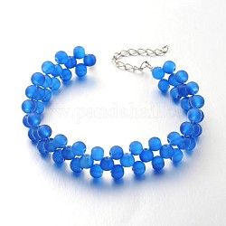 Transparent Glass Beaded Anklets, with Zinc Alloy Lobster Claw Clasps and Iron End Chains, Royal Blue, 215mm