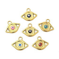 304 Stainless Steel Enamel Pendants, Real 18K Gold Plated, Evil Eye Charm, Mixed Color, 15x18x2mm, Hole: 2.8mm