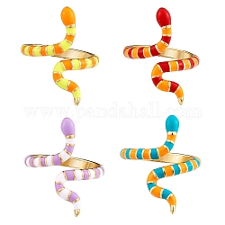 4шт 4 цвета змея золотые манжеты кольца для женщин, открытые кольца из латуни с эмалью, разноцветные, размер США 6 1/2 (16.9 мм), 1 шт / цвет