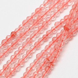 Cherry Quartz Glass Beads Strands, Faceted Round, 2mm, Hole: 0.8mm, about 190pcs/strand, 16inch