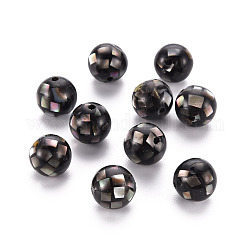 Perles en résine, avec coque noire naturelle à lèvres, ronde, noir, 8.5mm, Trou: 1mm
