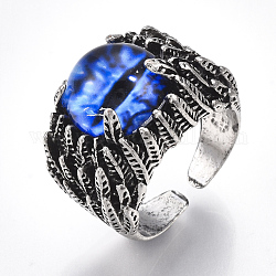 合金ガラスカフ指輪  ワイドバンドリング  ドラゴンアイ  アンティークシルバー  ブルー  サイズ10  20mm