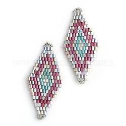 Miyuki & toho perles de rocaille japonaises, Liens faits à la main, motif de losange métier à tisser, vieille rose, 42.5~44x19~20x1.5~2mm, Trou: 1~2mm