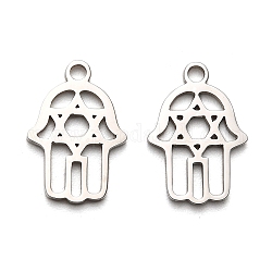 316 Surgical Stainless Steel Pendants, Laser Cut, Hamsa Hand/Hand of Miriam Charm, Stainless Steel Color, Eye, 15x10.5x1mm, Hole: 1.6mm